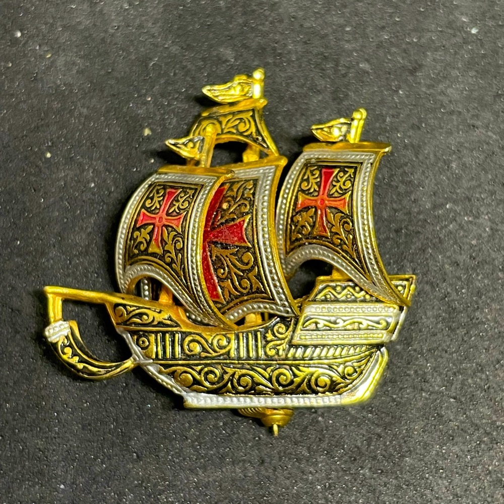MCM DAMASCENE MADE IN SPAIN GALLEON SHIP AND EARRING SET